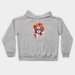 Female Sugar Skull with Roses Kids Hoodie